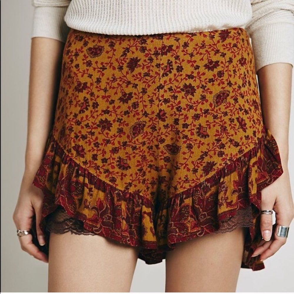 Free People Mustard Boho Gypsy Printed Shorts